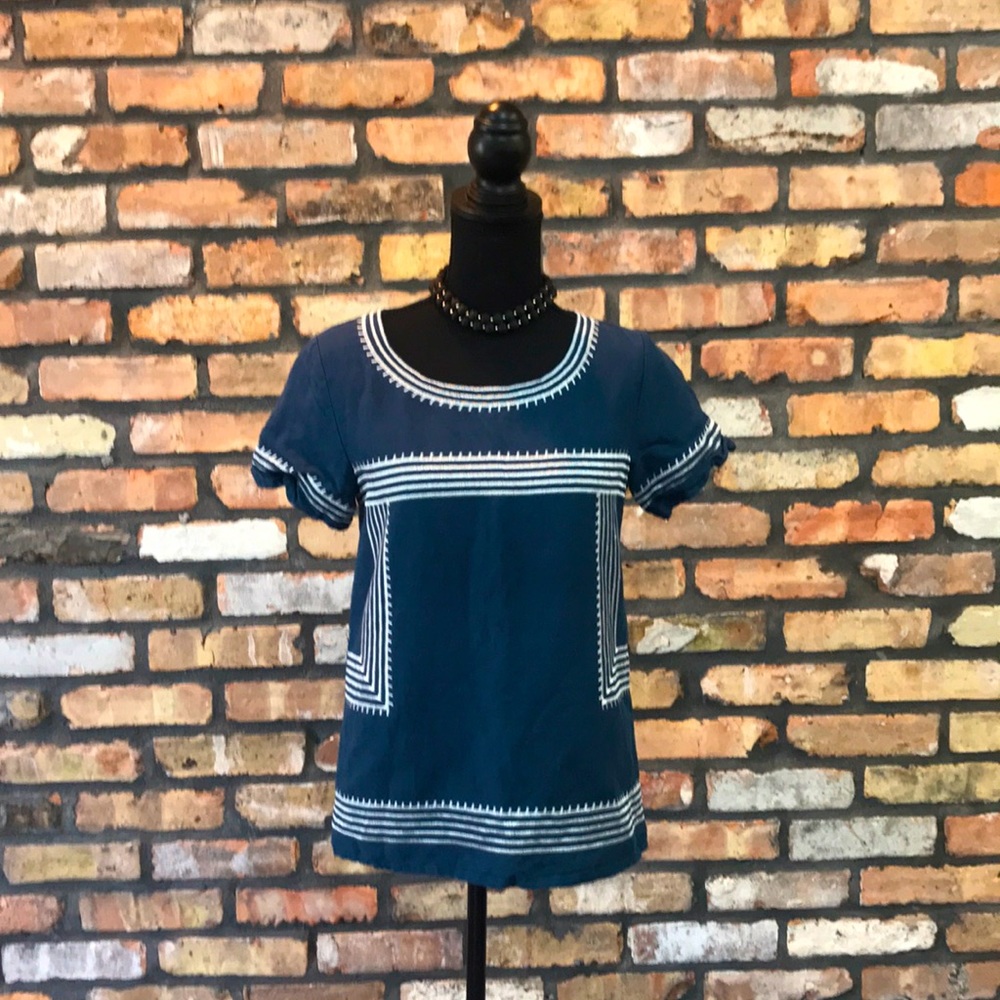 Minimalist Clothing - Blue Embroidered Short Sleeve Tunic - Size XS